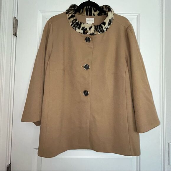 Chico’s Button Front Faux Fur Trim Swing Coat Jacket Chicos - Picture 1 of 6